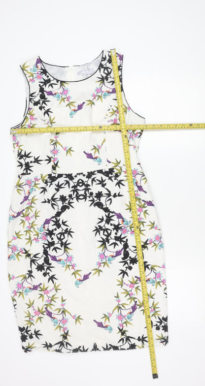 Red Herring Women’s White Floral Sheath Dress Size 16 Sleeveless
