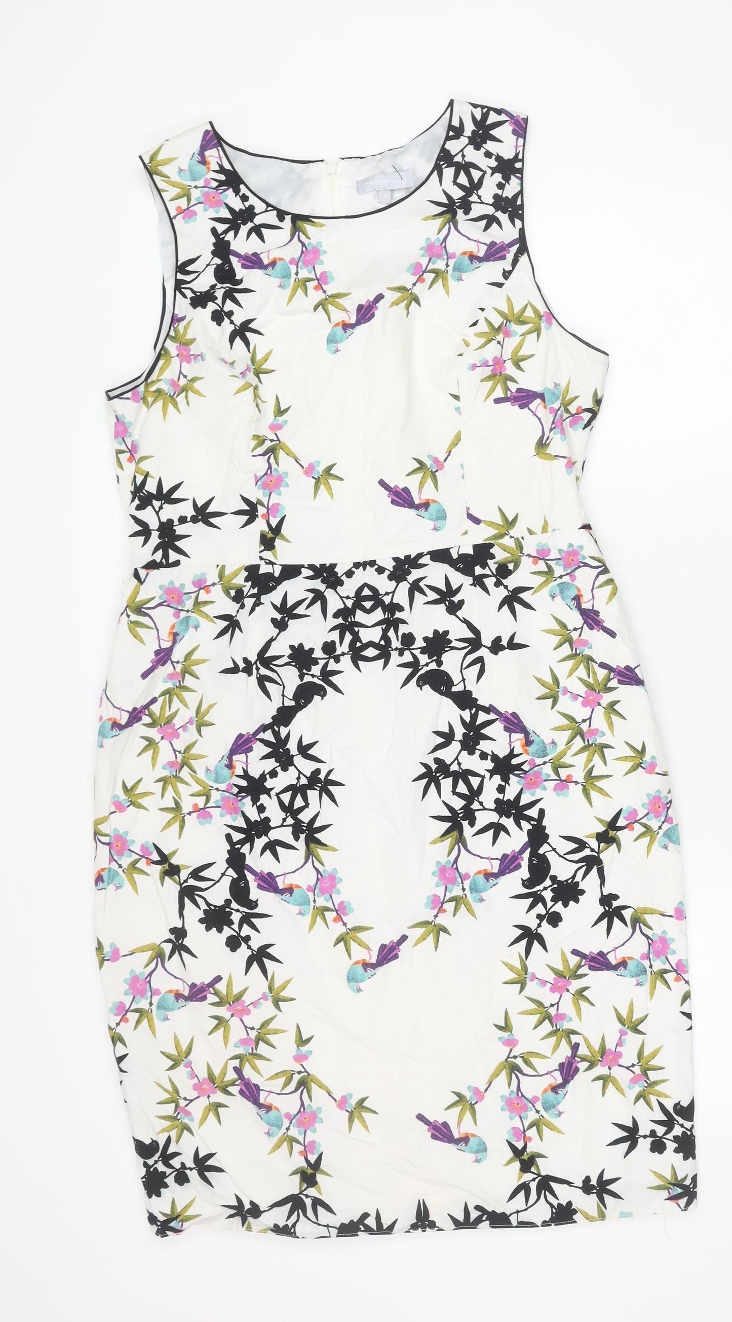 Red Herring Women’s White Floral Sheath Dress Size 16 Sleeveless