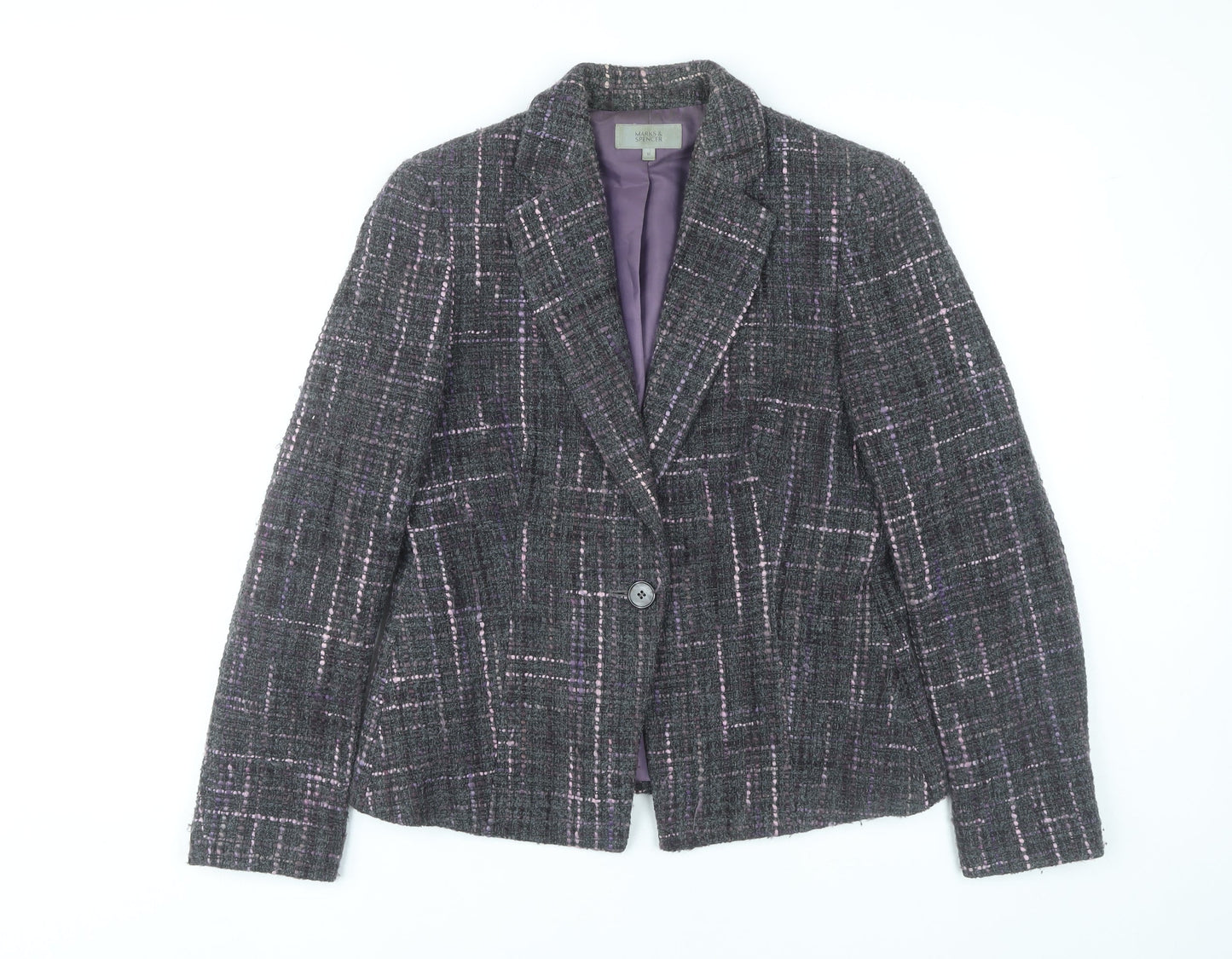 Marks & Spencer Womens Multicoloured Wool Tweed Blazer UK 12