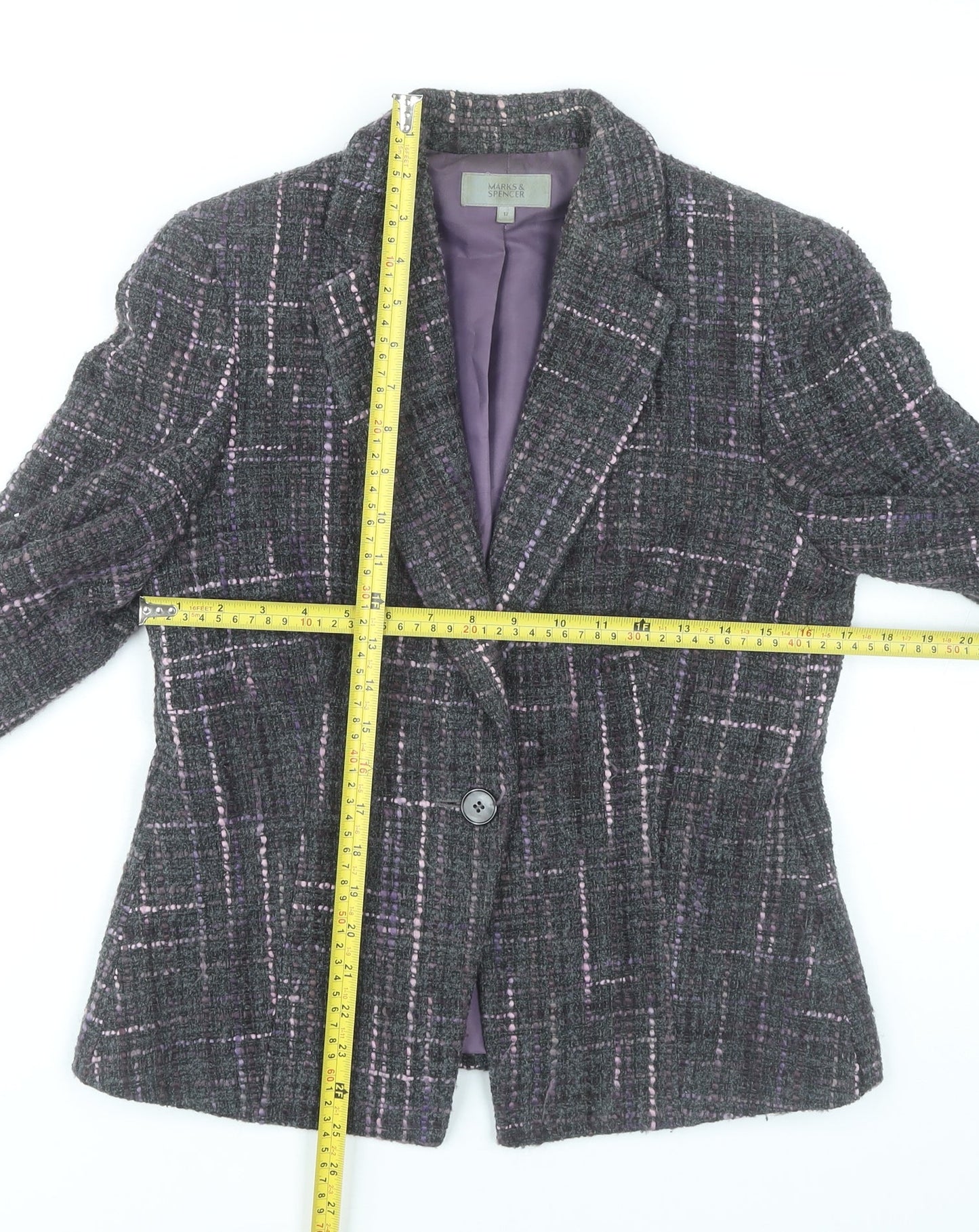 Marks & Spencer Womens Multicoloured Wool Tweed Blazer UK 12
