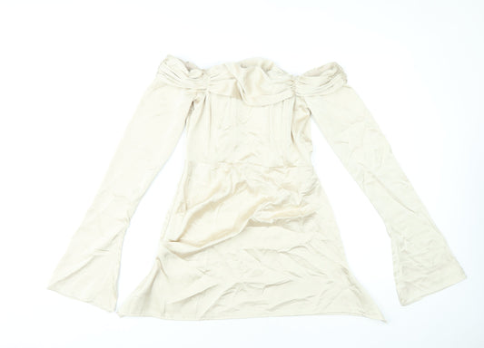 Boohoo Women’s Beige Off Shoulder Bodycon Mini Dress UK 8