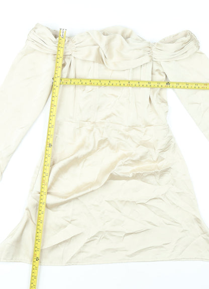 Boohoo Women’s Beige Off Shoulder Bodycon Mini Dress UK 8