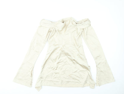 Boohoo Women’s Beige Off Shoulder Bodycon Mini Dress UK 8