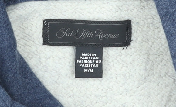 Saks Fifth Avenue Men's Grey Blue Pullover Hoodie Size M Hooded