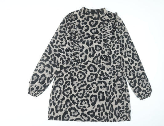 AX Paris Women Grey Animal Print Shift Mini Dress Size 14
