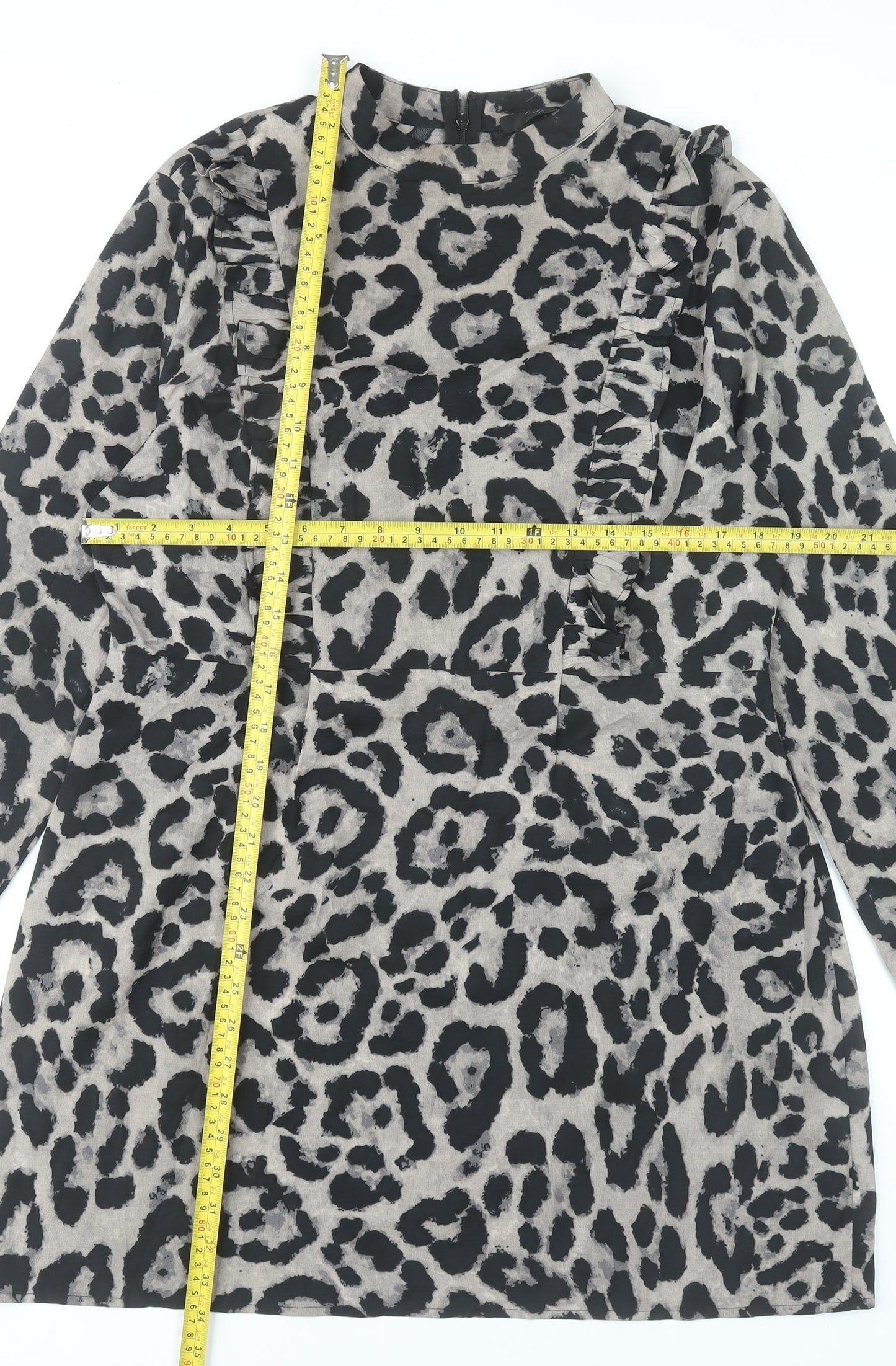 AX Paris Women Grey Animal Print Shift Mini Dress Size 14
