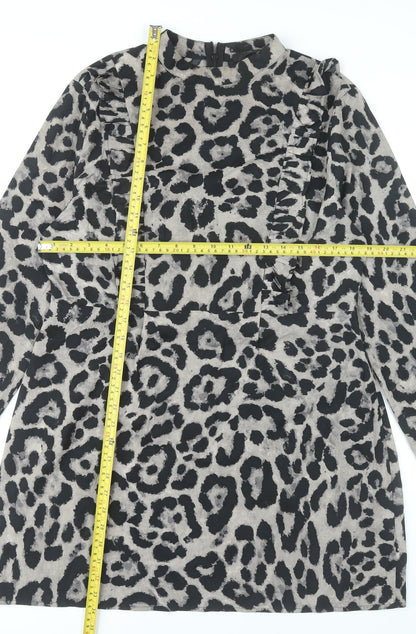 AX Paris Women Grey Animal Print Shift Mini Dress Size 14
