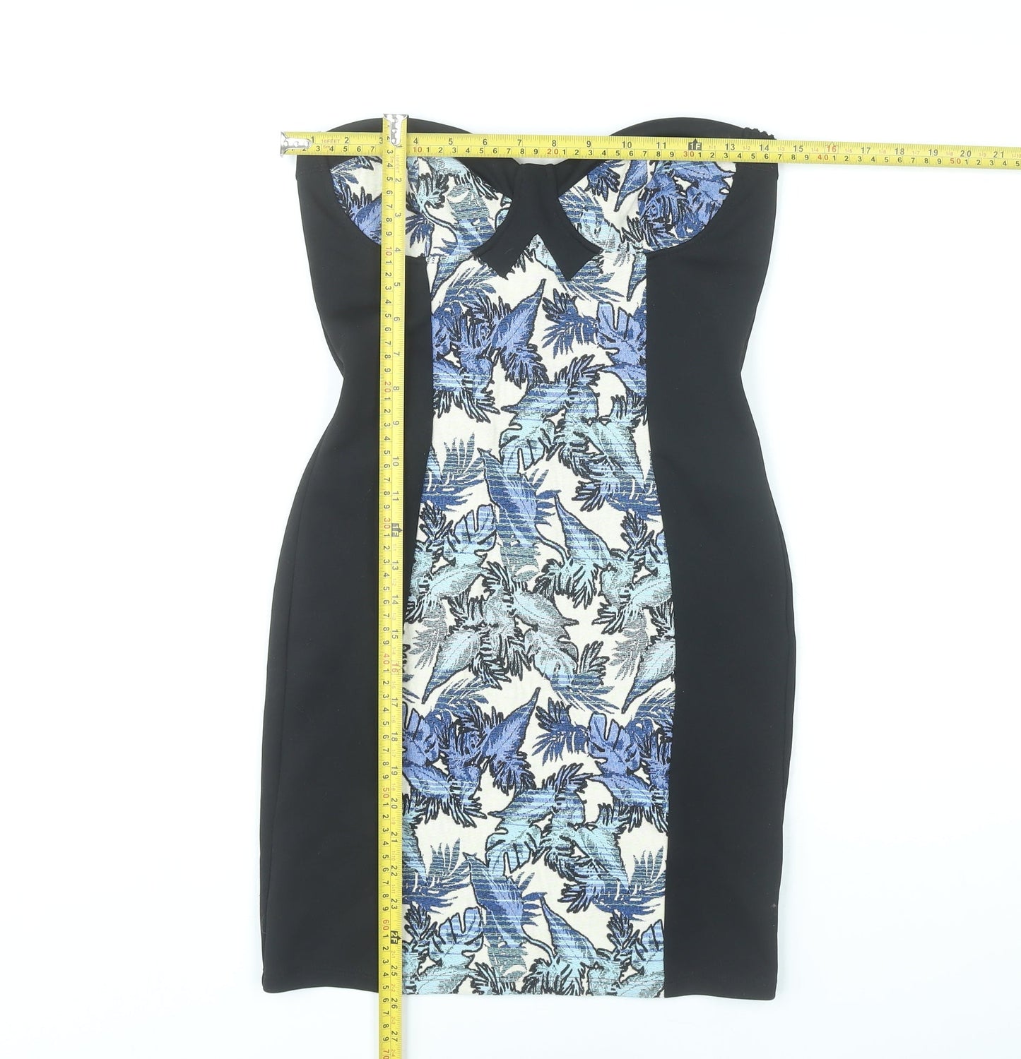 Topshop Women’s Black Blue Floral Bodycon Dress UK 10