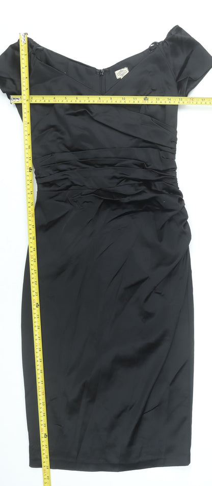 QDA Women’s Black Sheath Knee Length Off Shoulder Ruched Dress S