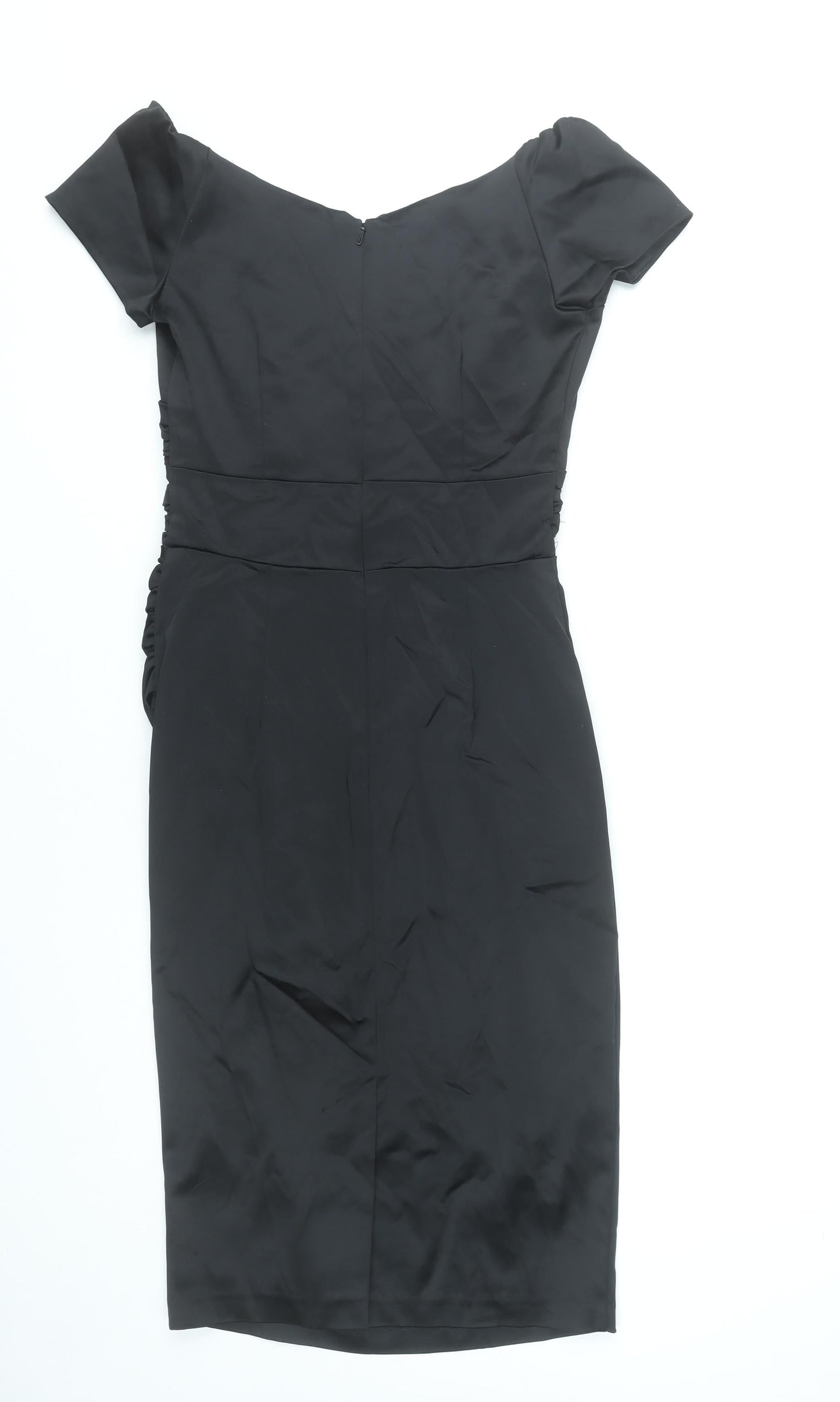 QDA Women’s Black Sheath Knee Length Off Shoulder Ruched Dress S
