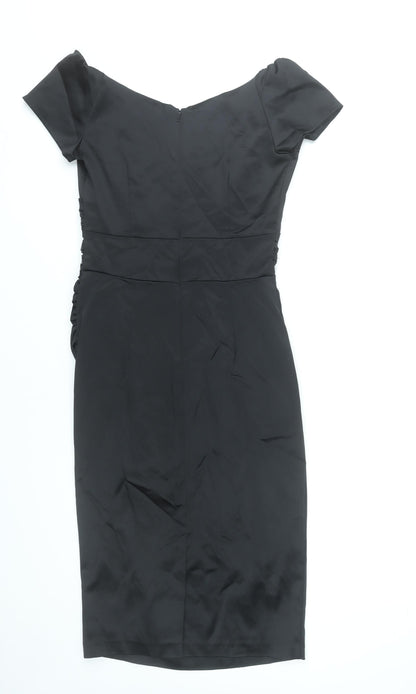 QDA Women’s Black Sheath Knee Length Off Shoulder Ruched Dress S