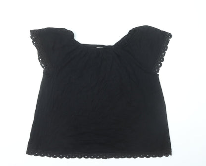Anthology Womens Black Tunic Blouse UK 16 Viscose Crochet Trim