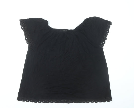Anthology Womens Black Tunic Blouse UK 16 Viscose Crochet Trim