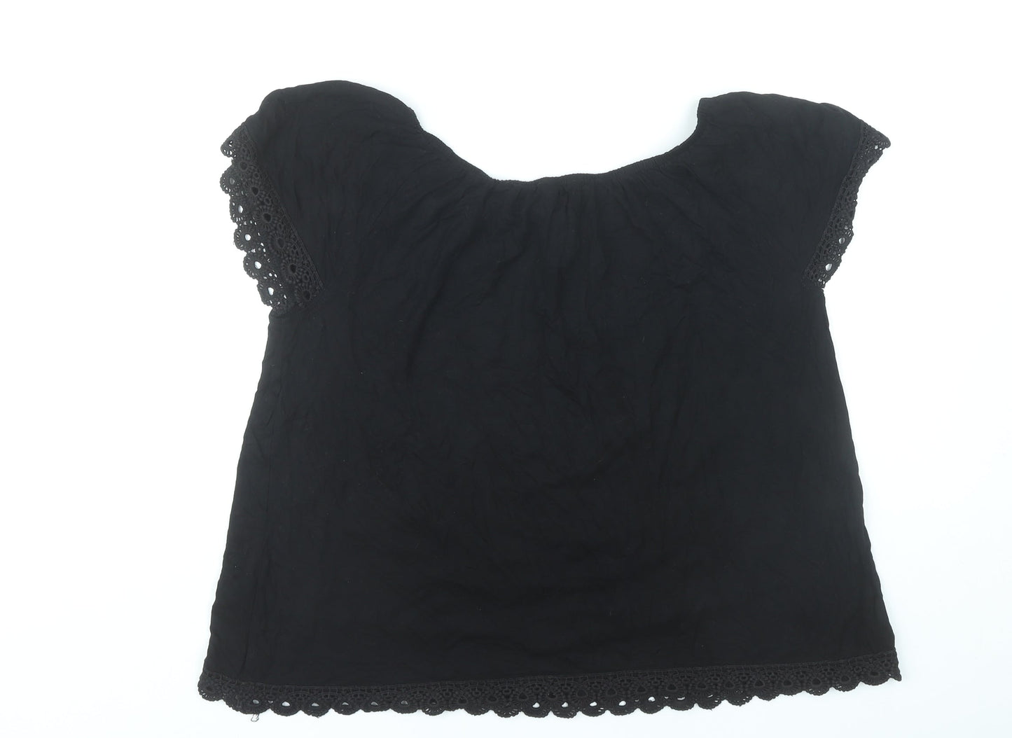 Anthology Womens Black Tunic Blouse UK 16 Viscose Crochet Trim