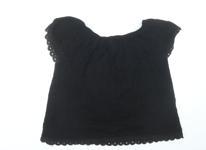 Anthology Womens Black Tunic Blouse UK 16 Viscose Crochet Trim