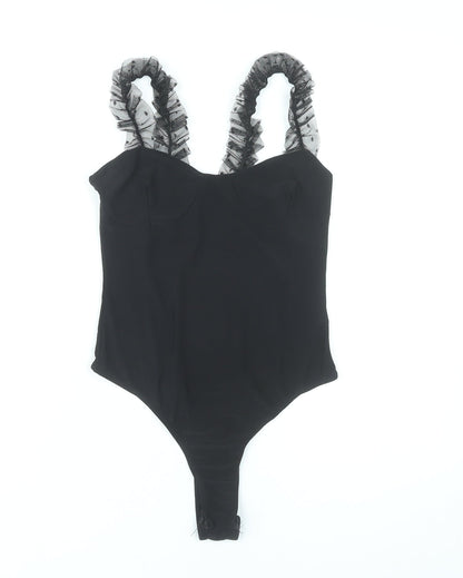 PrettyLittleThing Women Black Size 8 Ruffle Strap Bodysuit