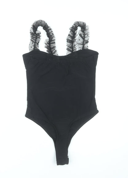 PrettyLittleThing Women Black Size 8 Ruffle Strap Bodysuit