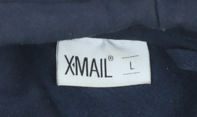 X-Mail Men's Blue Pullover Hoodie L Graphic College Style