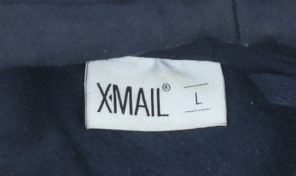X-Mail Men's Blue Pullover Hoodie L Graphic College Style