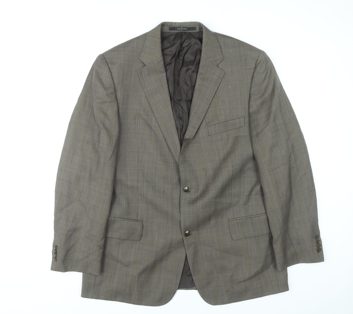 Return Men's Brown Check Blazer Size 38 Regular Fit Notch Lapel