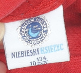Niebieski Ksiezyc Boys Red Hoodie Pullover Size 10Y Graphic Print Cotton