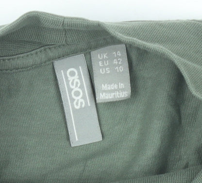 ASOS Womens Green Smock Dress UK 14 High Neck Long Sleeve