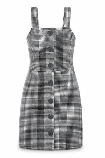 River Island Women Grey Check Pinafore Dress UK 6 Buttoned Workwear