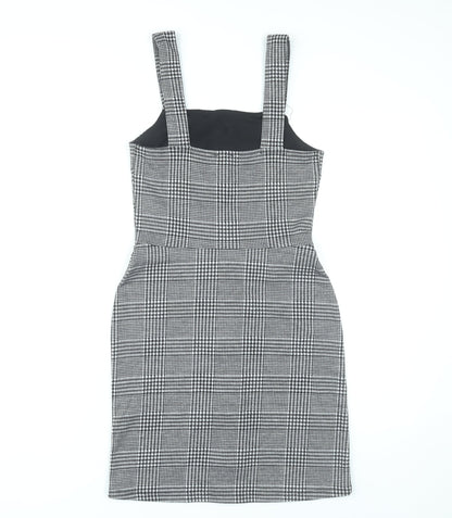 River Island Women Grey Check Pinafore Dress UK 6 Buttoned Workwear