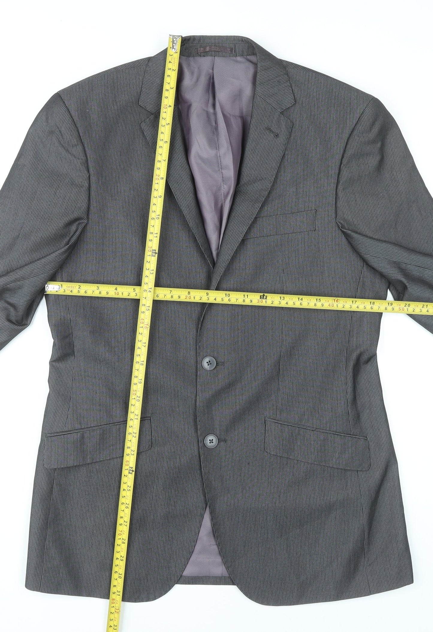 F&F Men’s Grey 38R Pinstripe Blazer Single-Breasted Jacket