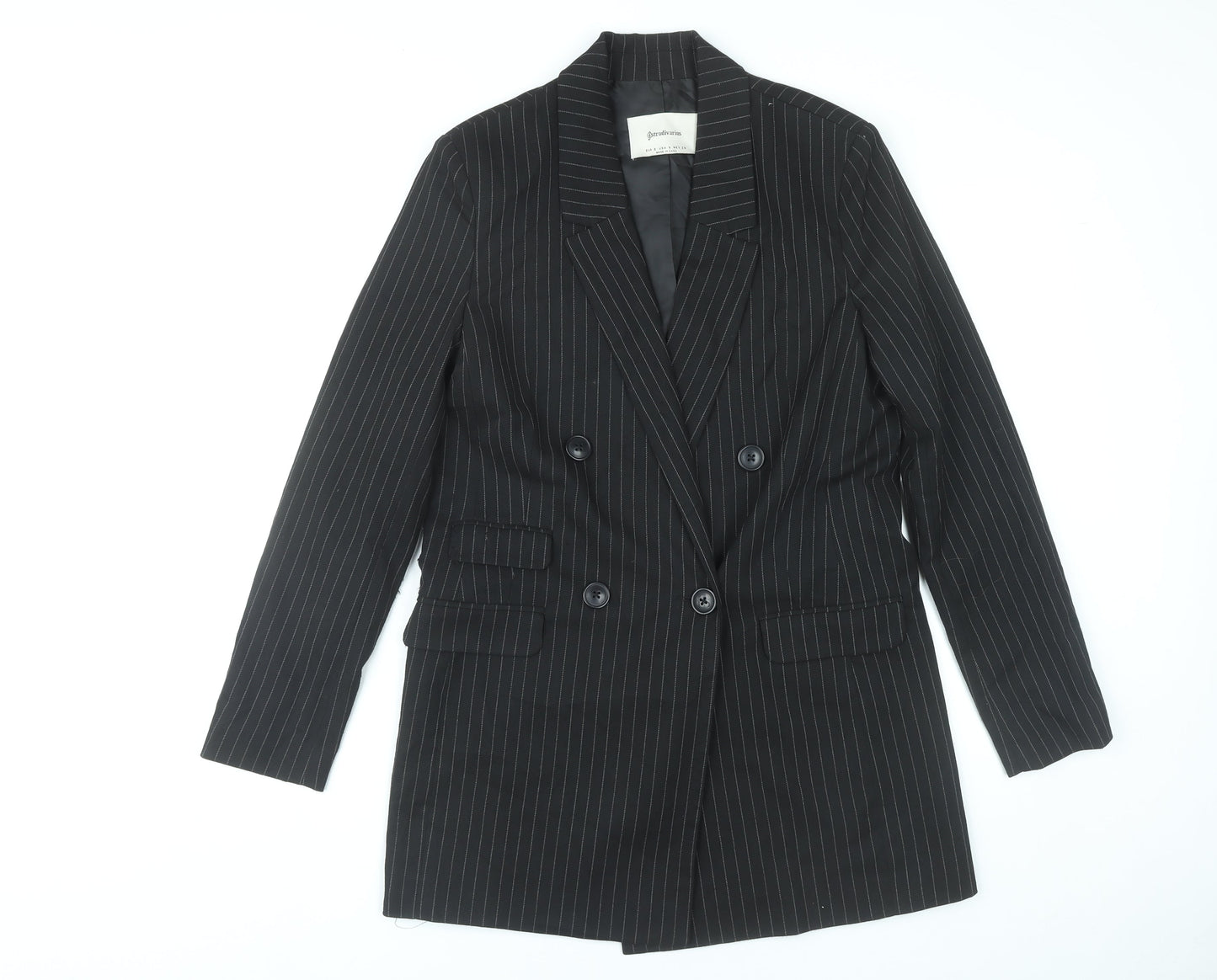 Stradivarius Women’s Black Pinstripe Double-Breasted Blazer Jacket S