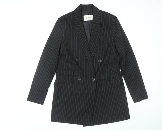 Stradivarius Women’s Black Pinstripe Double-Breasted Blazer Jacket S