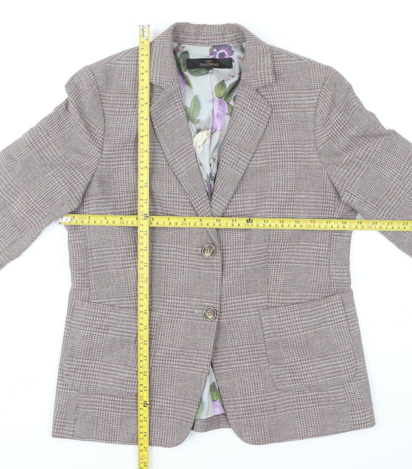 Next Women’s Brown Checked Blazer Size 14 Regular Fit Wool Look