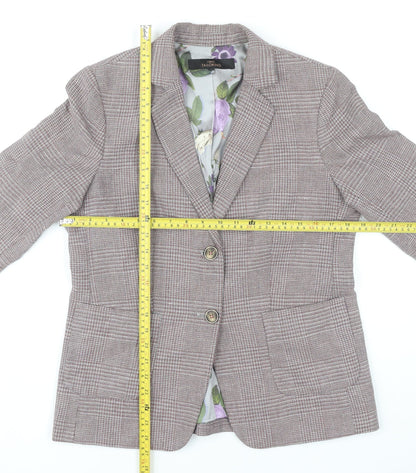 Next Women’s Brown Checked Blazer Size 14 Regular Fit Wool Look
