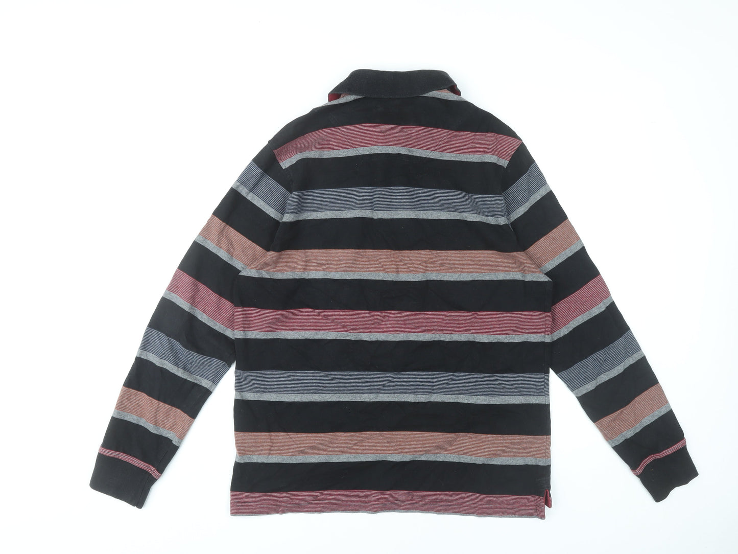 Marks and Spencer Men's Black Striped Long Sleeve Polo Small