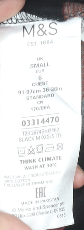 Marks and Spencer Men's Black Striped Long Sleeve Polo Small