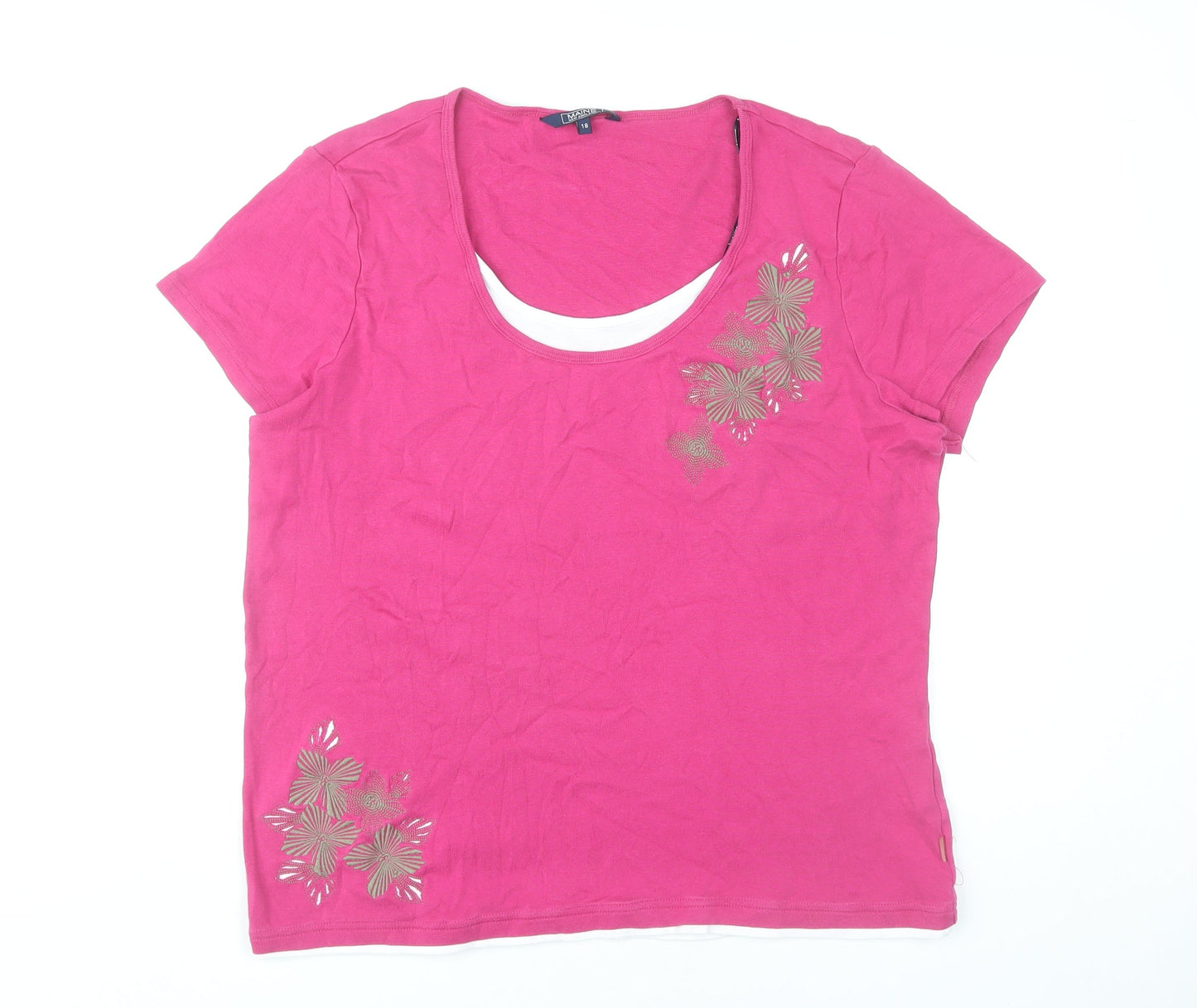 Maine New England Women’s Pink Floral Cotton T-Shirt Size 18
