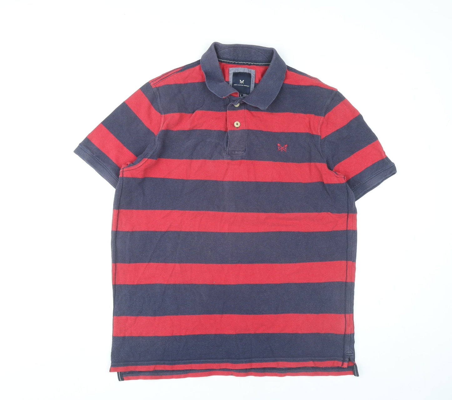 Crew Clothing Men’s Red Blue Striped Polo Shirt Size L Cotton