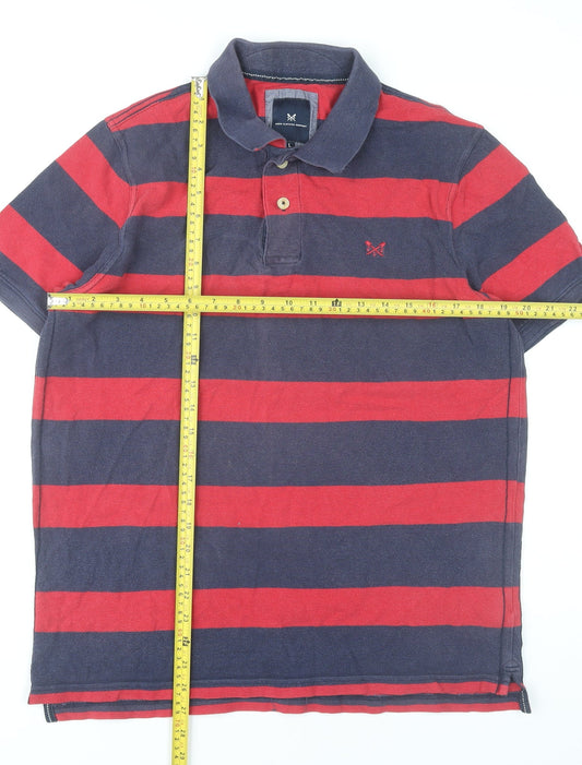 Crew Clothing Men’s Red Blue Striped Polo Shirt Size L Cotton