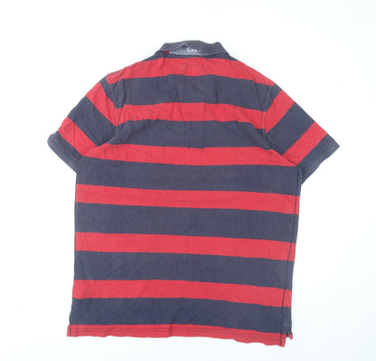 Crew Clothing Men’s Red Blue Striped Polo Shirt Size L Cotton