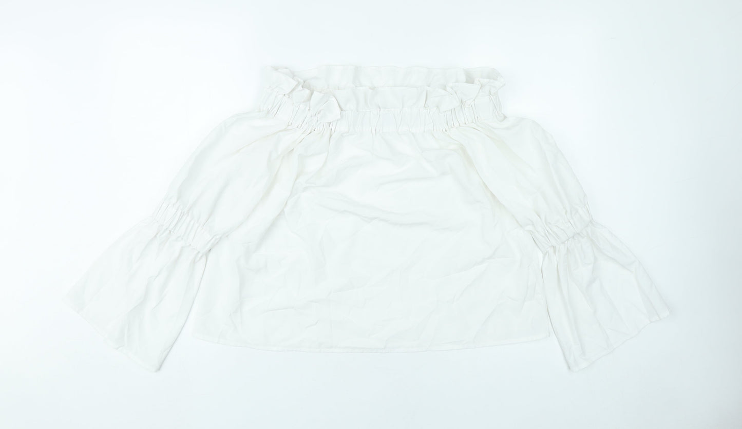 Boohoo Women’s White Off Shoulder Bell Sleeve Blouse UK 12