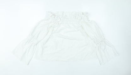 Boohoo Women’s White Off Shoulder Bell Sleeve Blouse UK 12