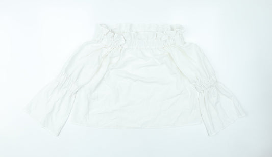 Boohoo Women’s White Off Shoulder Bell Sleeve Blouse UK 12