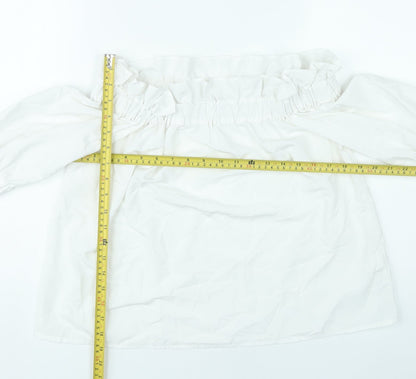 Boohoo Women’s White Off Shoulder Bell Sleeve Blouse UK 12