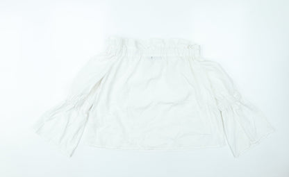 Boohoo Women’s White Off Shoulder Bell Sleeve Blouse UK 12