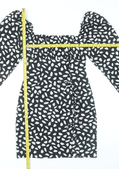 PrettyLittleThing Women’s Black White Bodycon Mini Dress Size 8
