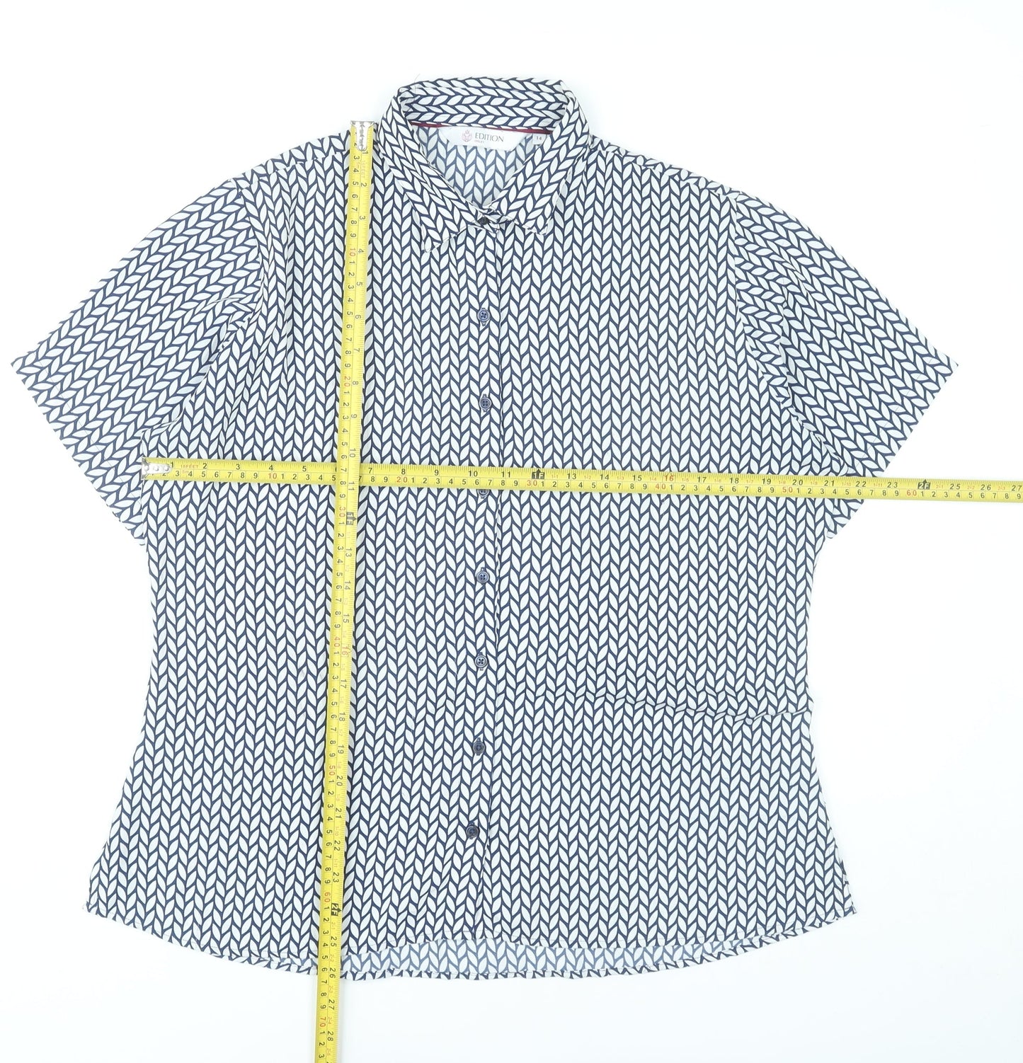 Disley Edition Womens Blue Geometric Button-Up Shirt Size 14