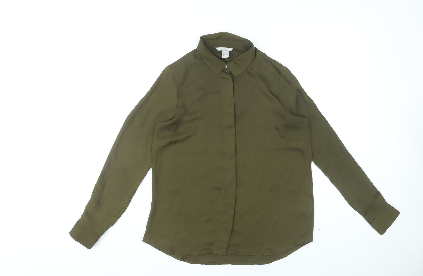 Womens UK Size 8 H&M Green Basic Button-Up