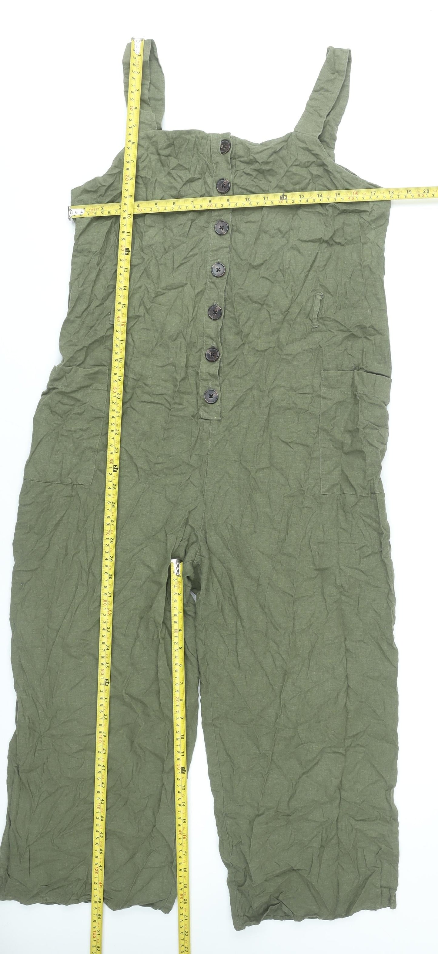 Warehouse Women’s Green Linen Blend Sleeveless Wide-Leg Jumpsuit UK 16