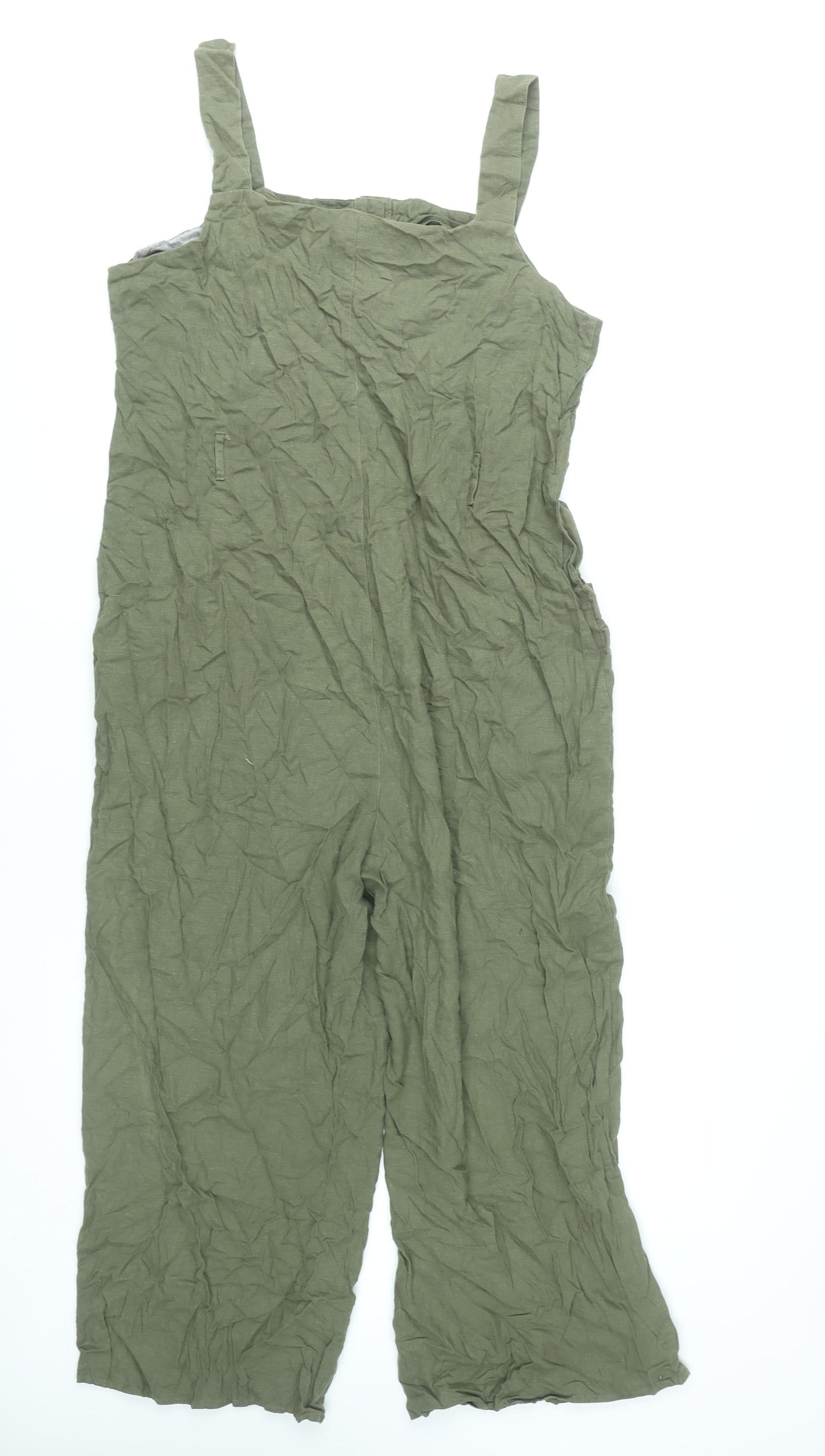 Warehouse Women’s Green Linen Blend Sleeveless Wide-Leg Jumpsuit UK 16
