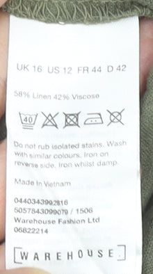 Warehouse Women’s Green Linen Blend Sleeveless Wide-Leg Jumpsuit UK 16